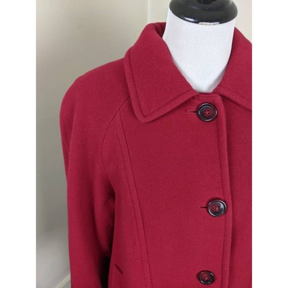 Women's Classic London Fog Red Wool Coat Petite Sz 14 Button Down Overcoat - Picture 4 of 6